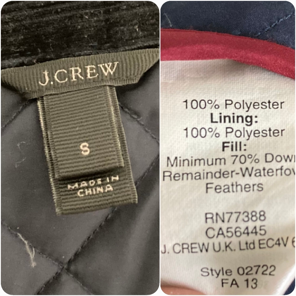J. Crew Barn Quilted down Jacket Coat size S Navy Blue Corduroy collar Preppy - Picture 17 of 17